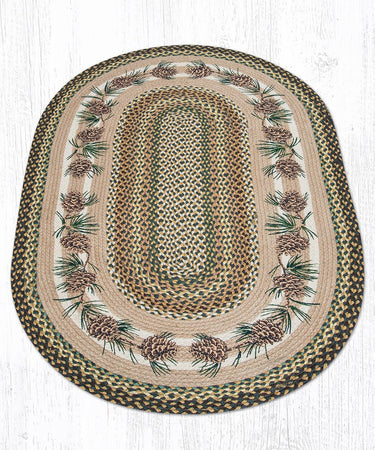 Needles & Cones Design Oval Braided Rug 3'x5' - Earth Rugs - The Fox Decor